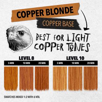 For enhancing orange, gold, and yellow undertones to help create light copper tones for pre-lightened blondes. Use alone, or as a pre-tone service to support warm, natural to vivid end results.