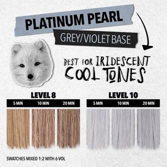 Use to create pastel, cool, iridescent platinum tones on pre-lightened blondes. Beautiful on its own or as a pre-tone service before applying our semi-permanent colors for added longevity.